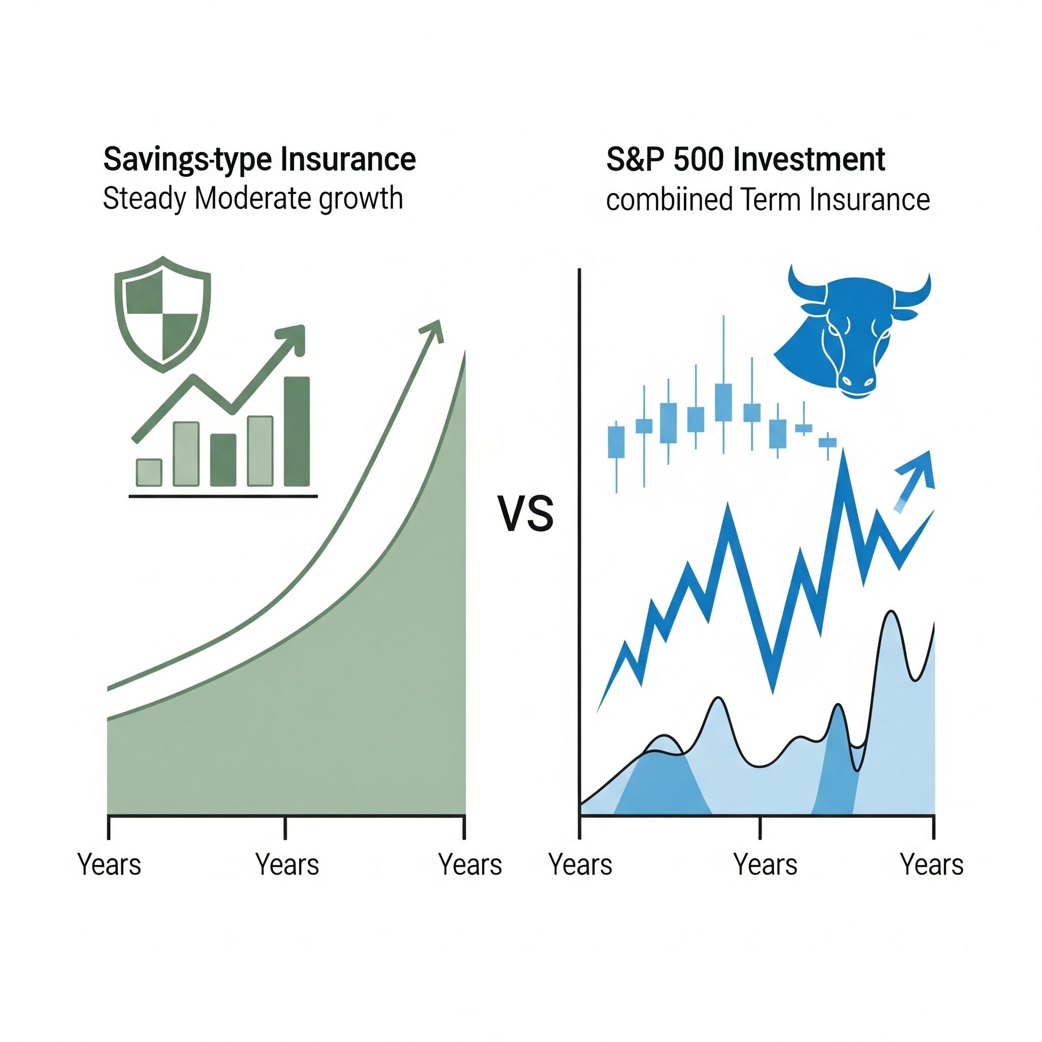Savings-type insurance and S&P 500 + term insurance